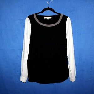 LOFT Colorblock Blouse Black White Small